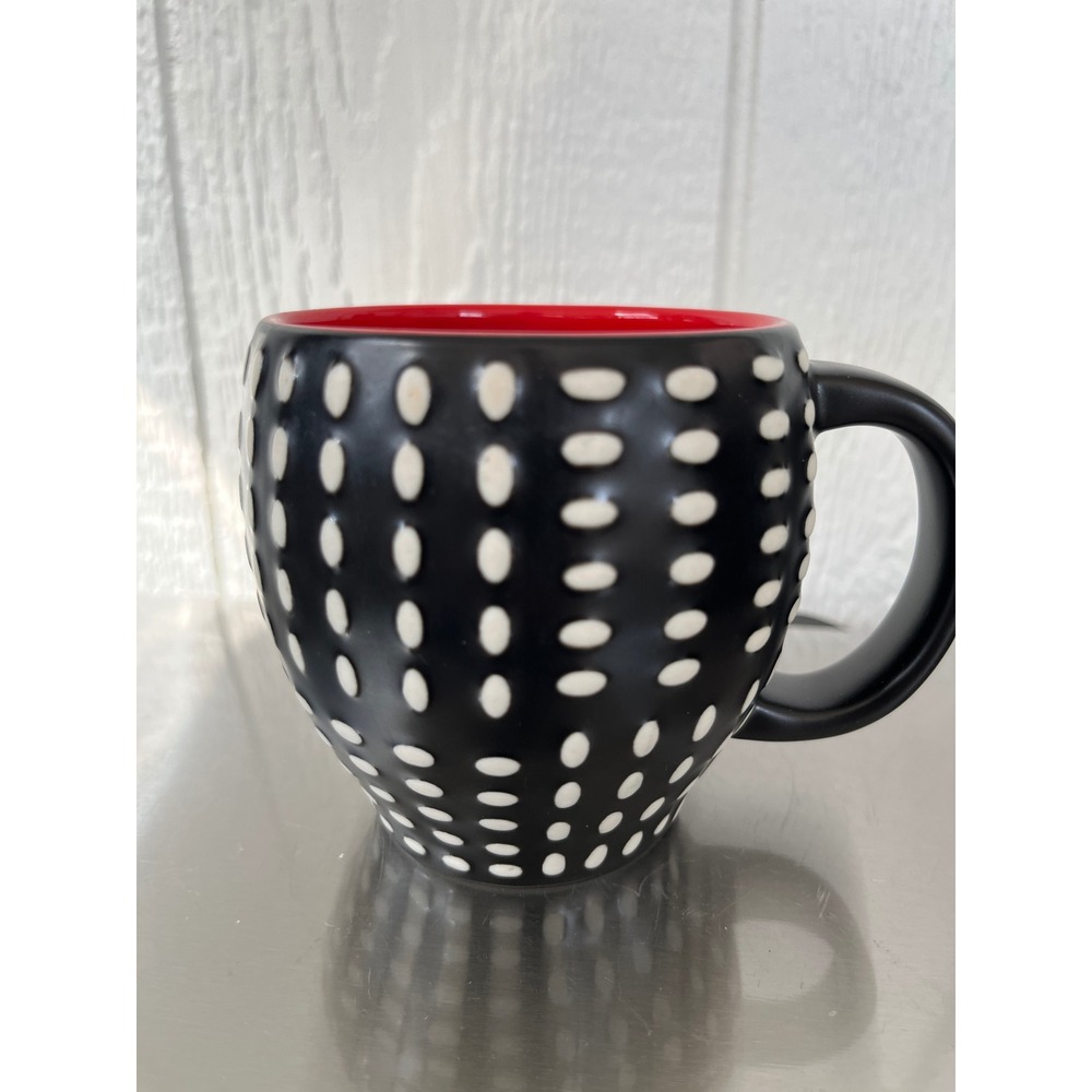 Starbucks‎ Coffee Mug 2008 Black White Dot Pattern Red Interior